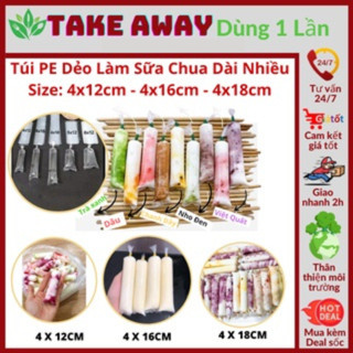 [HCM] 500gr Túi Đựng Sữa Chua Dài, 4x12cm - 4x16cm - 4x18cm Loại Dày, Dẻo Dai - Take Away Dùng 1 Lần