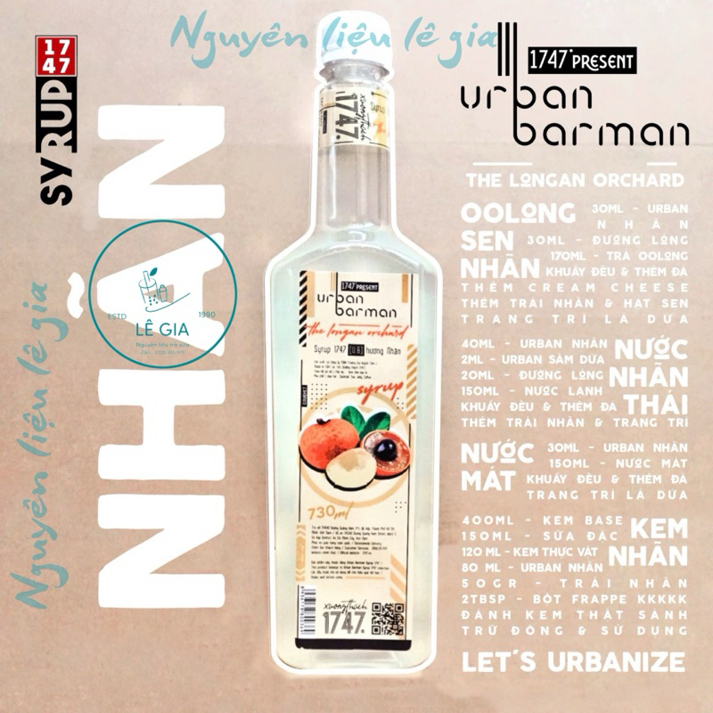Siro Nhãn Urban Barman chai 730ml