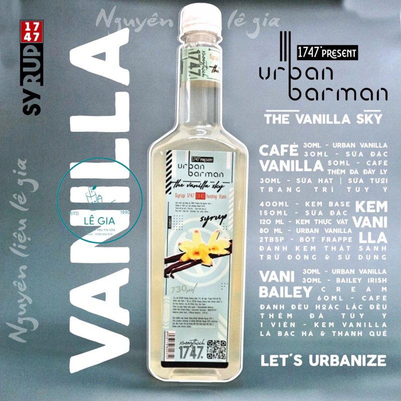 Siro/syrup Vanilla Urban Barman chai 730ml