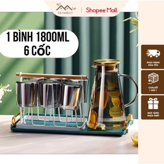  Bộ Bình Thuỷ Tinh 1800ML Kèm 6 Cốc Chịu Nhiệt 90 Độ Nhiều Màu Lựa Chọn Phòng Khách Sang Trọng Nhiều Kiểu Dáng 