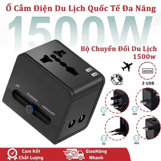  Ổ cắm du lịch 1500W - 2 cổng USB đa năng có sạc nhanh Lỗ cắm chuẩn quốc tế thích hợp mọi chân cắm.dễ mang theo 