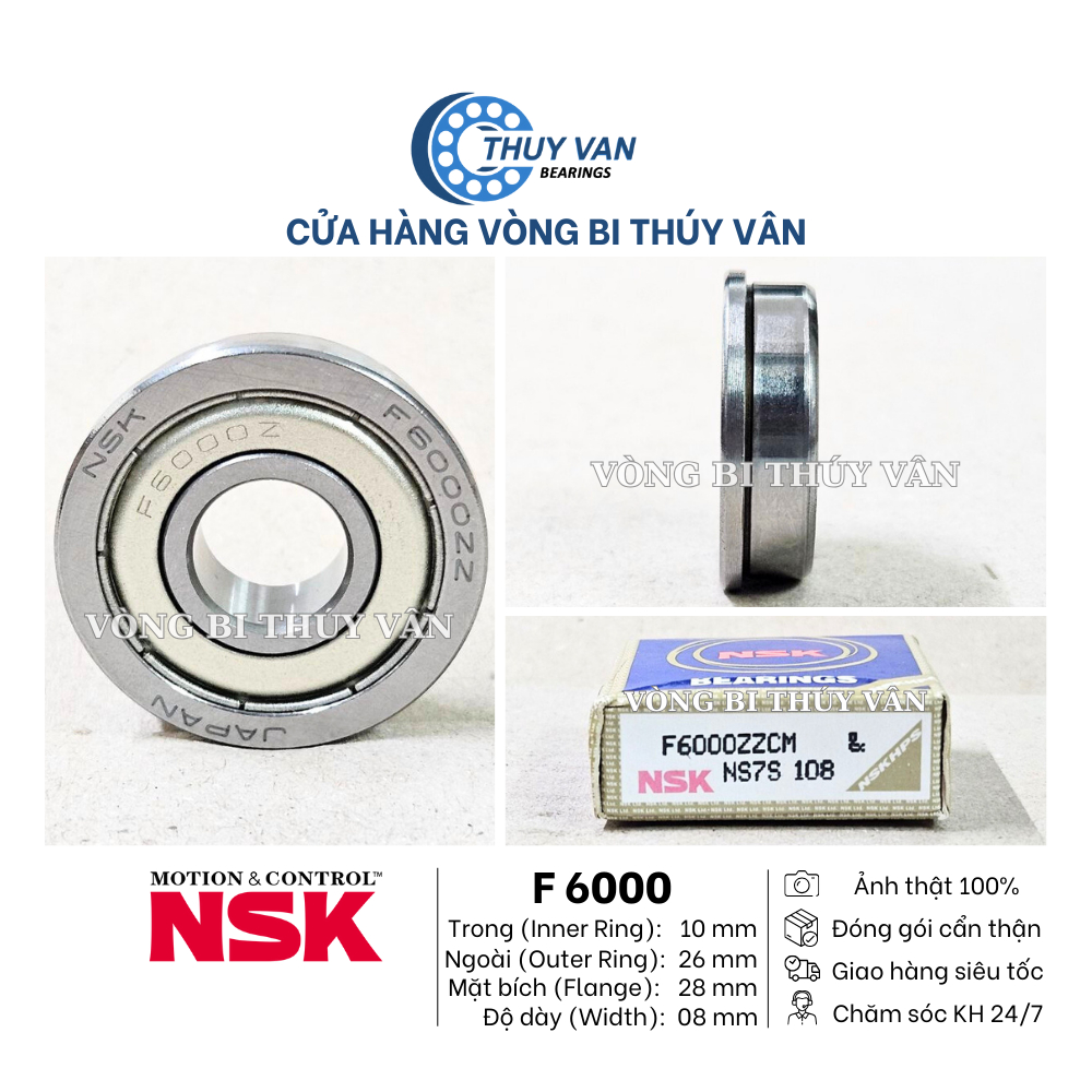 Vòng bi bạc đạn có vành gờ viền chặn mặt bích đơn F 6000 6001 6002 hãng NSK