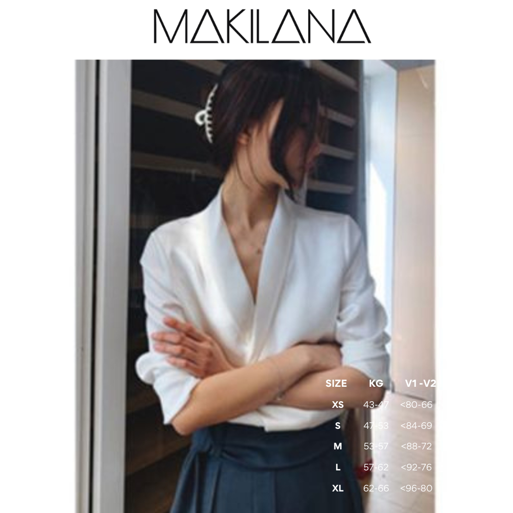 SM23 Áo sơ mi nữ vải lụa MAKILANA dáng giả vest cổ chữ V phong cách Pháp thanh lịch phù hợp cho nàng công sở đi làm SM23