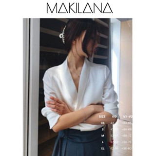 SM23 Áo sơ mi nữ vải lụa MAKILANA dáng giả vest cổ chữ V phong cách Pháp thanh lịch phù hợp cho nàng công sở đi làm SM23