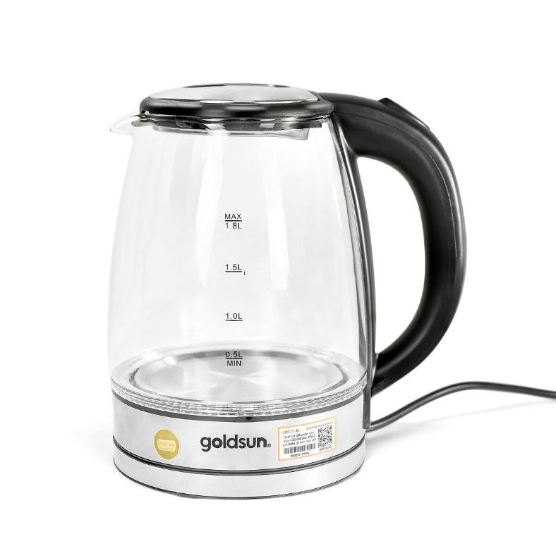 Ấm siêu tốc thủy tinh Goldsun GKT2607G,Công suất: 1700W, thân ấm thủy tinh Borosilicate,đáy ấm bằng 