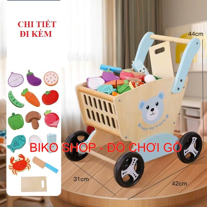 Đồ chơi xe đẩy siêu thị mẫu gấu bằng gỗ cho bé 𝐁𝐈𝐊𝐎 𝐒𝐇𝐎𝐏