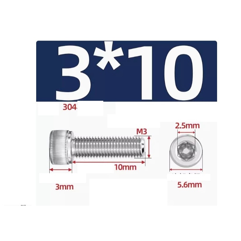 Ốc lục giác Inox 304 M3 (ốc đầu ly M3) cao cấp