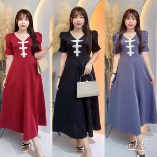 Bigsize Nữ 50kg đến 95kg Đầm Maxxi Bigsize dáng dài cổ tim viền ren tay nhúng  phong cách sang trọng.