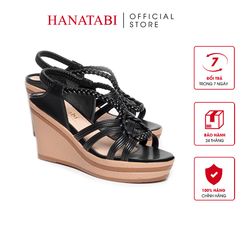 Giày Sandal Nữ Đế Xuồng PU Siêu Nhẹ Cao 8cm Hanatabi Quai Đan Hậu Thun (35-39) Mã HNSDX8F1127