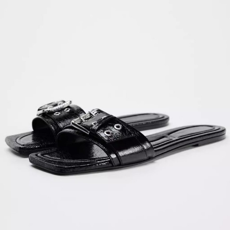 Dép đế bằng ZR cho nữ quai ngang khoá cài vuông thời trang