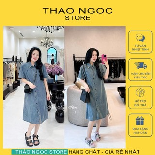 Đầm sơ mi jean suông dài tay ngắn thêu logo! (có sẵn, hình thật) THẢO NGỌC STORE