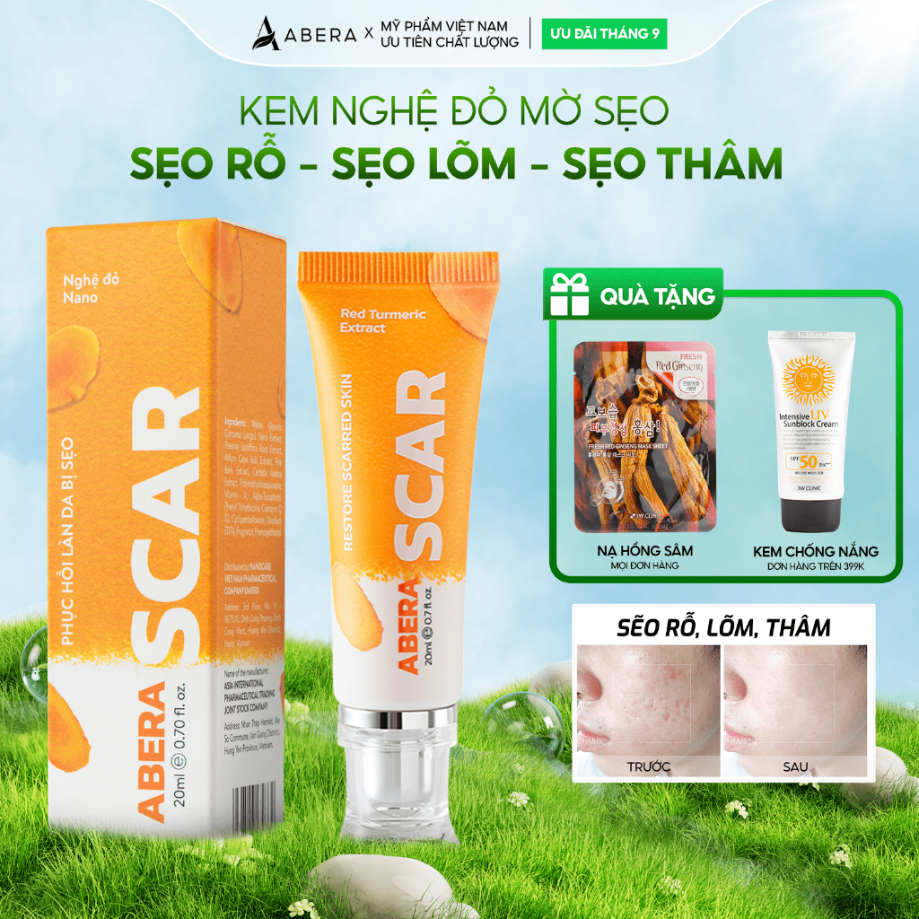 Kem Mờ Sẹo Nghệ Đỏ Scar Abera - Giúp Liền Sẹo Rỗ, Sẹo Lồi, Sẹo Lõm, Sẹo Sau Sai Nạn, Sẹo Bỏng ĐHBK Hà Nội Nghiên Cứu
