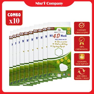 Combo 10 khẩu trang 4D KF94 Như Ý cao cấp, hộp 10 cái, 5 màu, không xù lông | Như Ý Company