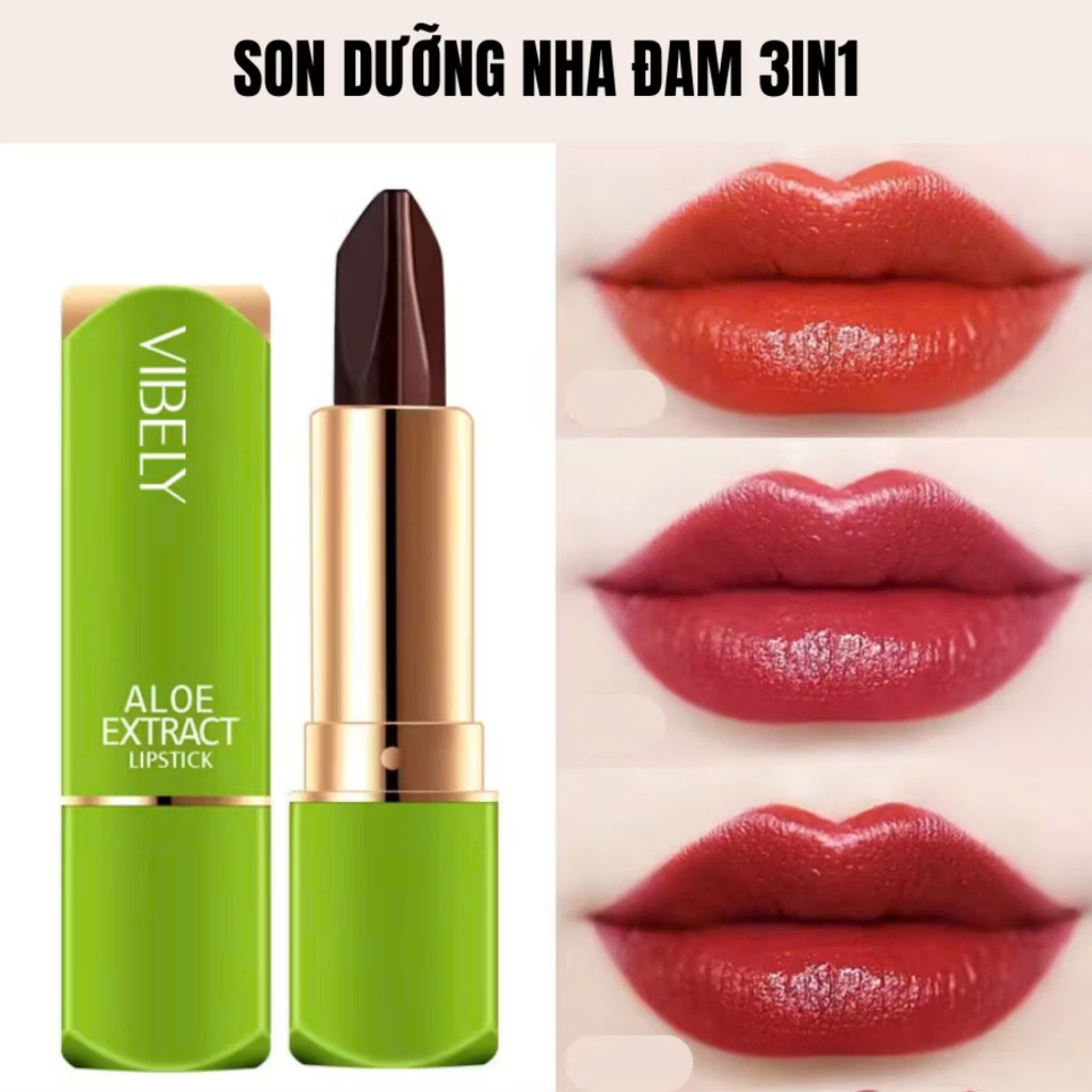 Son dưỡng môi nha đam 3 in1 dưỡng ẩm, lâu trôi, khử thâm môi, son dưỡng môi 3 trong 1 VIBELY