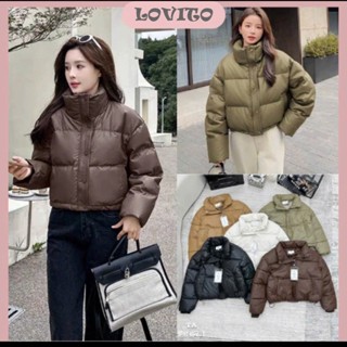 Áo Phao Nữ Dáng Ngắn Không Mũ Có Dây Rút Dưới Áo Phao Béo Nữ Chất Da Áo Khoác Phao Mùa Đông 5 Màu Freesize