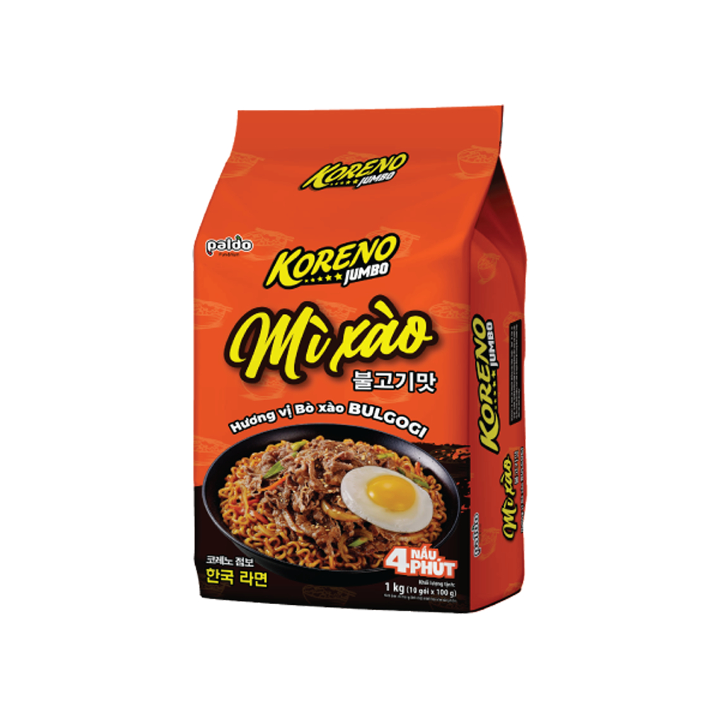 Lốc 10 gói mì xào Koreno Jumbo vị bò xào Bulgogi 100g