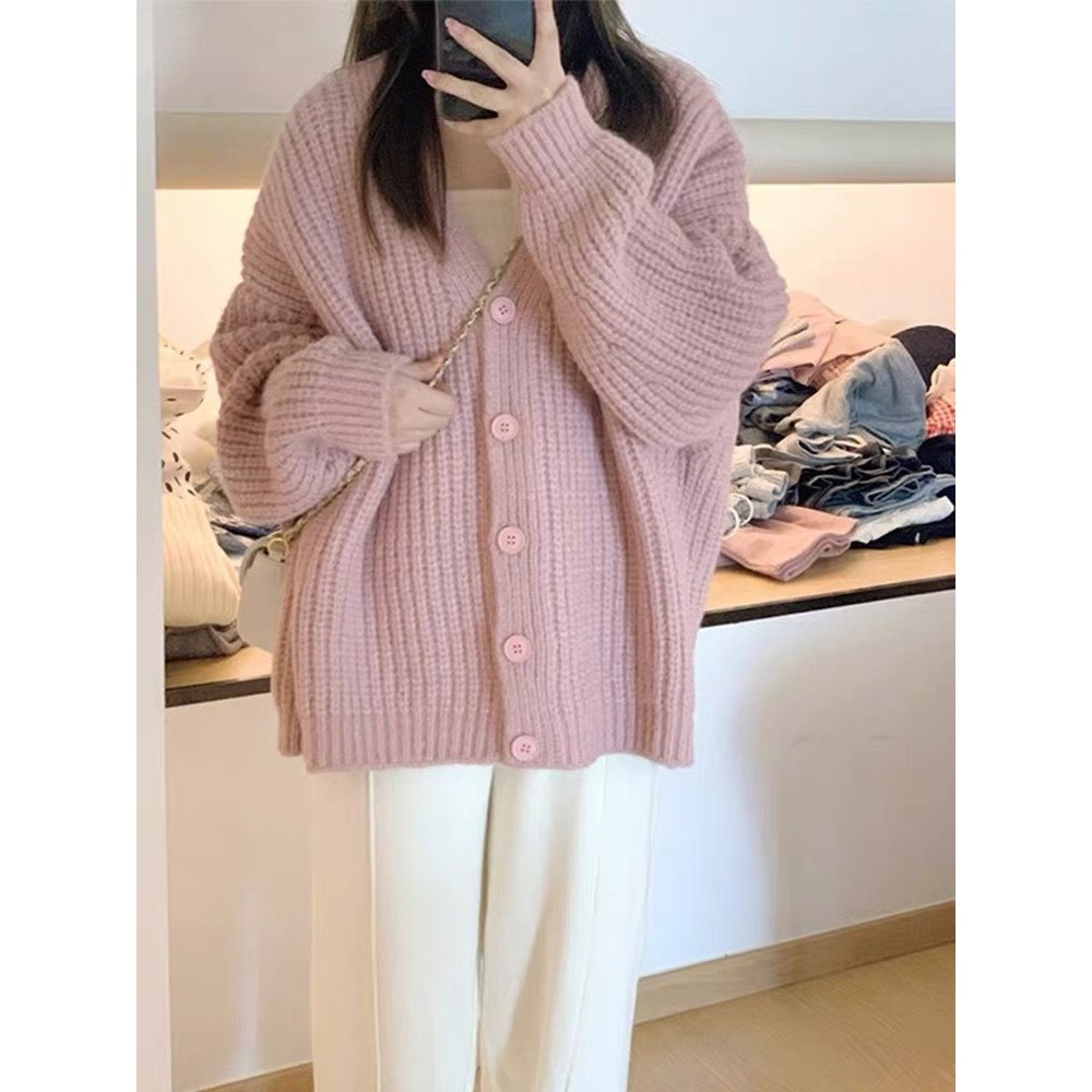 Áo len cardigan khoác ngoài mùa đông form rộng dáng ngắn kiểu hàn Deliz họa tiết phối màu