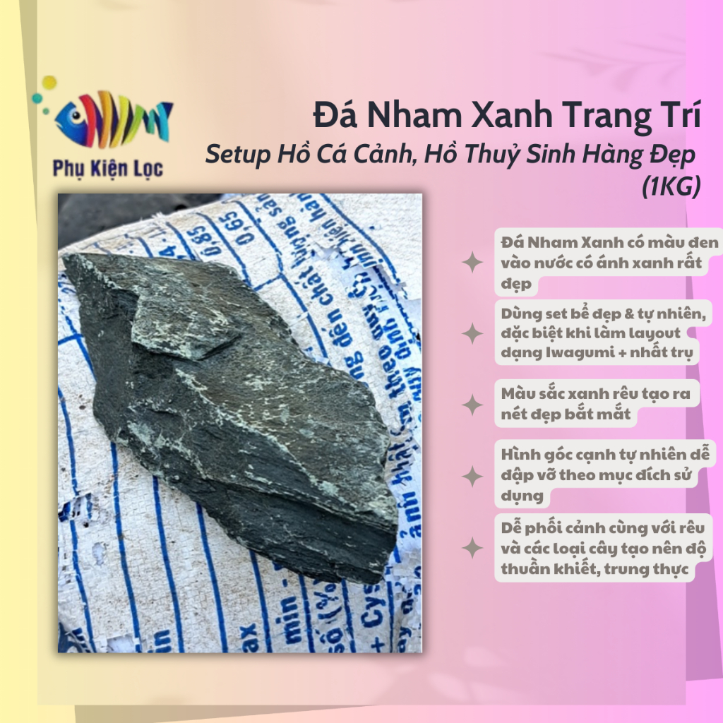 Đá Nham Xanh Trang Trí - Setup Hồ Cá Cảnh, Hồ Thuỷ Sinh Hàng Đẹp (1KG)