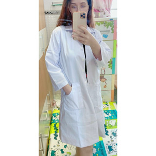 Áo blouse bác sĩ, thẫm mỹ, spa tay dài thân dài ngang đùi nam/nữ, vải dày cao cấp