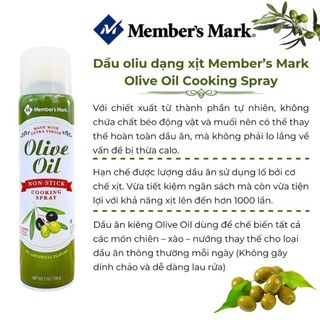 Dầu Olive ăn kiêng 0 calo Member’s Mark Olive Oil Cooking Spray của Mỹ hỗ trợ giảm cân, bổ sung vitamin dạng xịt (7 OZ)