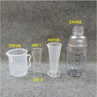 Bộ 4 dụng cụ pha chế (Shaker 530ML in, ly 100ml, CA 250ml, Ly 2 đầu)