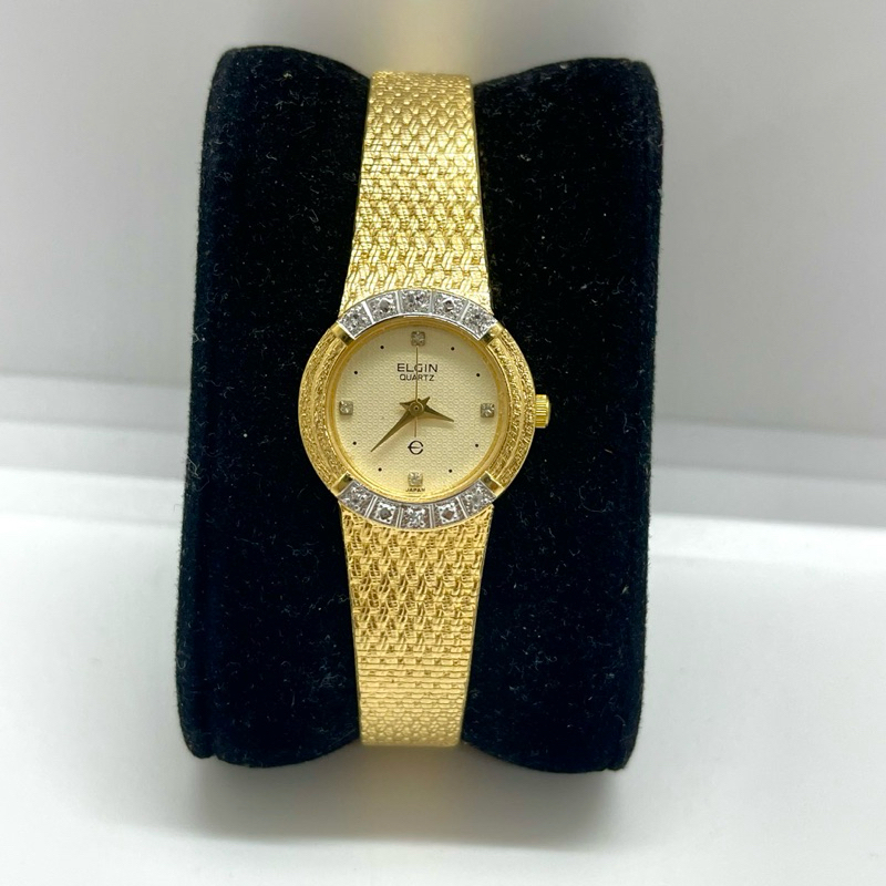 Siêu phẩm lụa đúc hiệu ELGIN FKA129 đính đá quý, lắc kê vàng 18K Thuỵ Sỹ [Chính hãng/Nhật bãi]