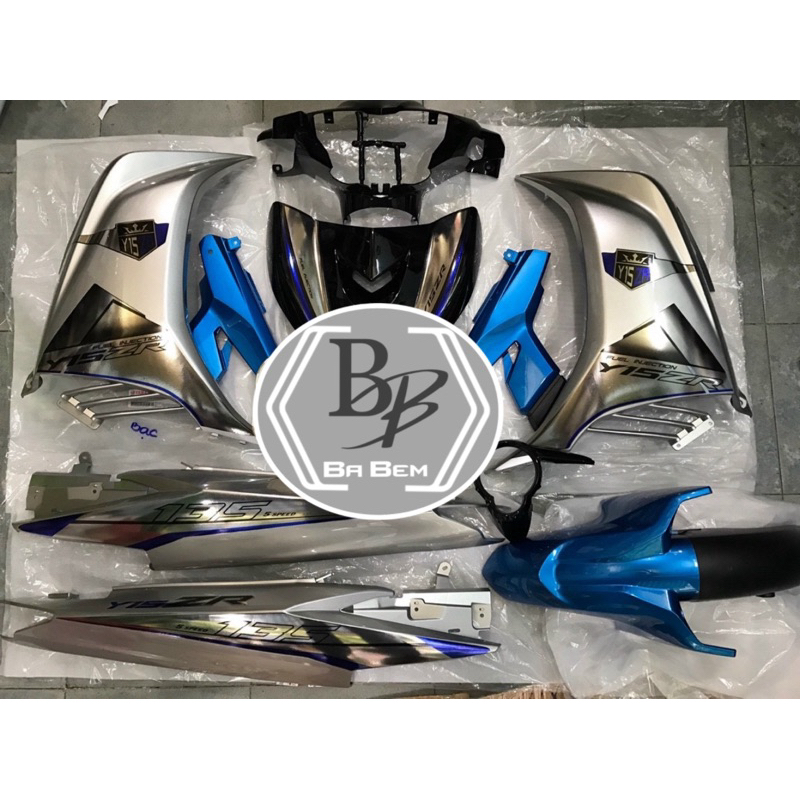 Dàn áo exciter 135 bạc xanh đen + kèm bộ tem dán sẵn như hình