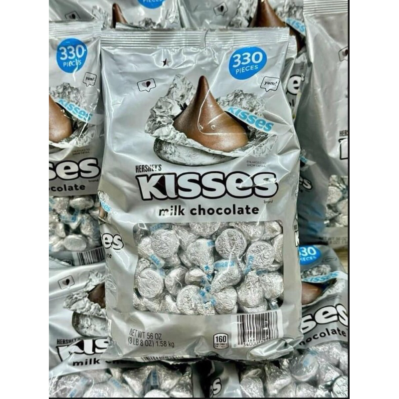KẸO SOCOLA SỮA BÁNH Ú KISSES BẠC 330 VIÊN- KISSES MILK CHOCOLATE 1.58kg - DATE 31/12/2026