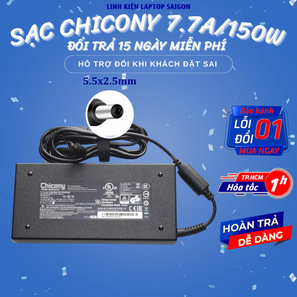 Dây sạc Laptop MSI Chicony A17-150P2A 19.5V 7.7A 150W Chân 5.5x2.5mm Sạc Chicony 19.5V 7.7A 150W