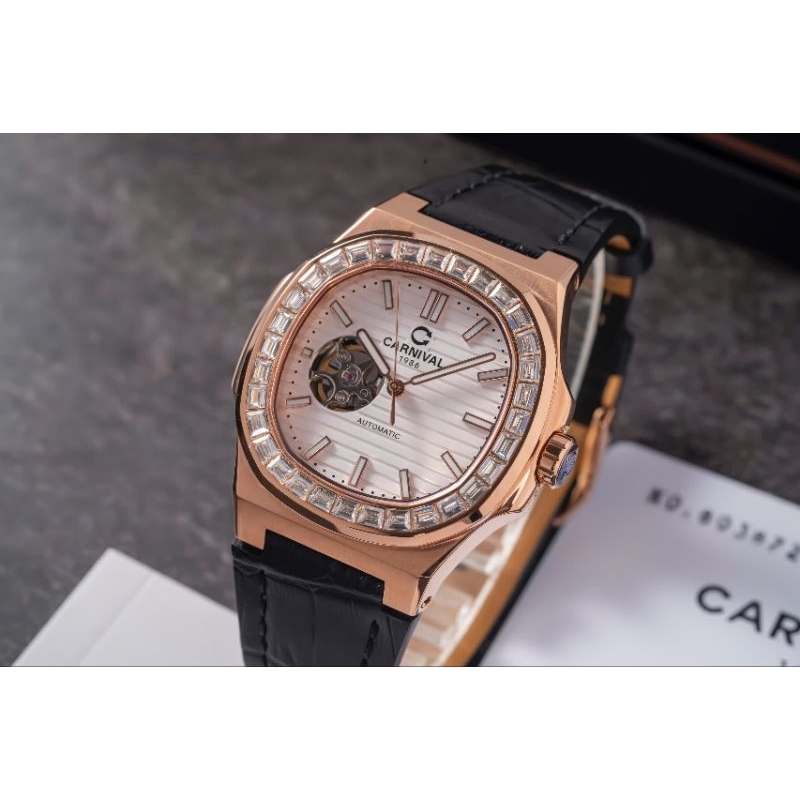[Chính Hãng 100%] Đồng Hồ Nam  Carnival Nautilus 8128G (8128) (Viền Đá) Máy Cơ (Automatic) Japan Siz