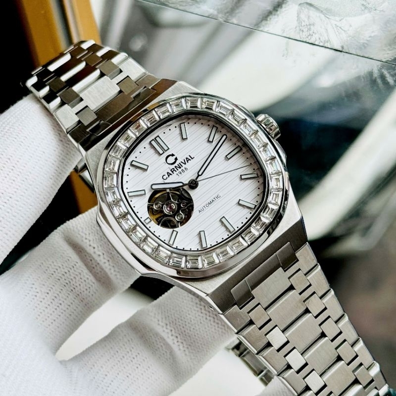 [Chính Hãng 100%] Đồng Hồ Nam  Carnival Nautilus 8128G (8128) (Viền Đá) Máy Cơ (Automatic) Japan Siz