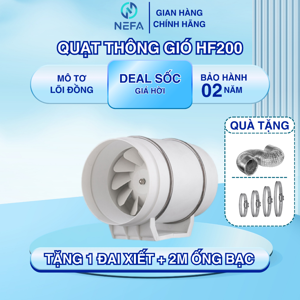 [Chính hãng] Quạt thông gió hút mùi Nefa HF200 -130W quạt hút khói nhà bếp công suất mạnh, tiết kiệm điện chính hãng