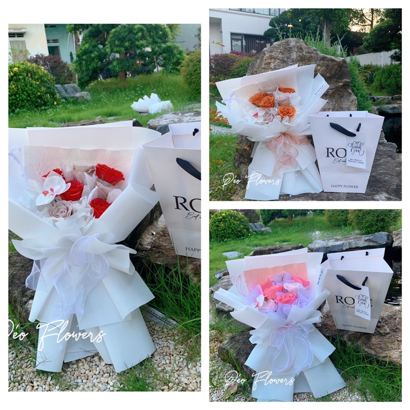 Bó Hoa Hồng Sáp Ecuador 7 Bông Mix Hoa Lan