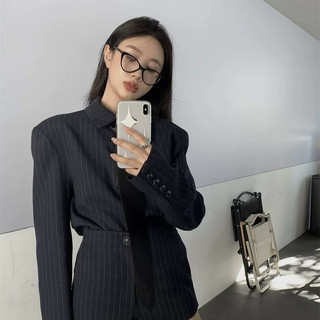 Set Áo Sơ Mi Kẻ Sọc + Quần Short Lưng Cao Thời Trang Mùa Xuân Mới Phù Hợp Với Cà Vạt
