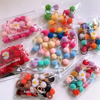 [HÀNG SẴN] 50 Cột Tóc Pom Pom Nhiều Màu Cho Bé Gái Phong Cách Hàn Quốc Dễ Thương