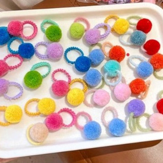 [HÀNG SẴN] 50 Cột Tóc Pom Pom Nhiều Màu Cho Bé Gái Phong Cách Hàn Quốc Dễ Thương