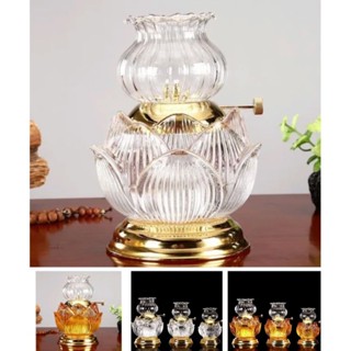 đèn dầu thờ cúng hoa sen pha lê chân đồng