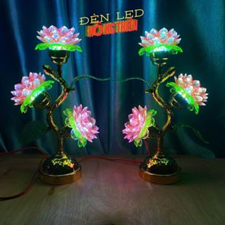 Đèn Thờ Hoa Sen 3 Bông Cao 35cm LED Tự Động Đổi Nhiều Màu Để Bàn Thờ Phật, Ông Bà Gia Tiên