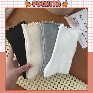 Tất Ren Nữ Phối Cổ Bèo, Vớ Cổ Cao Họa Tiết Mỏng Mềm Mại Phong Cách Tiểu Thư Lolita Vintage, Thời Trang Mùa Hè Thu Đông