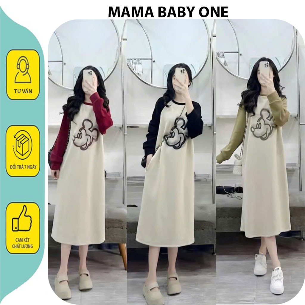 VÁY SUÔNG, ĐẦM BẦU DÁNG SUÔNG DÀI TAY FROM RỘNG PHỐI MÀU TAY CÁCH ĐIỆU TRẺ TRUNG MẶC THU ĐÔNG V971
