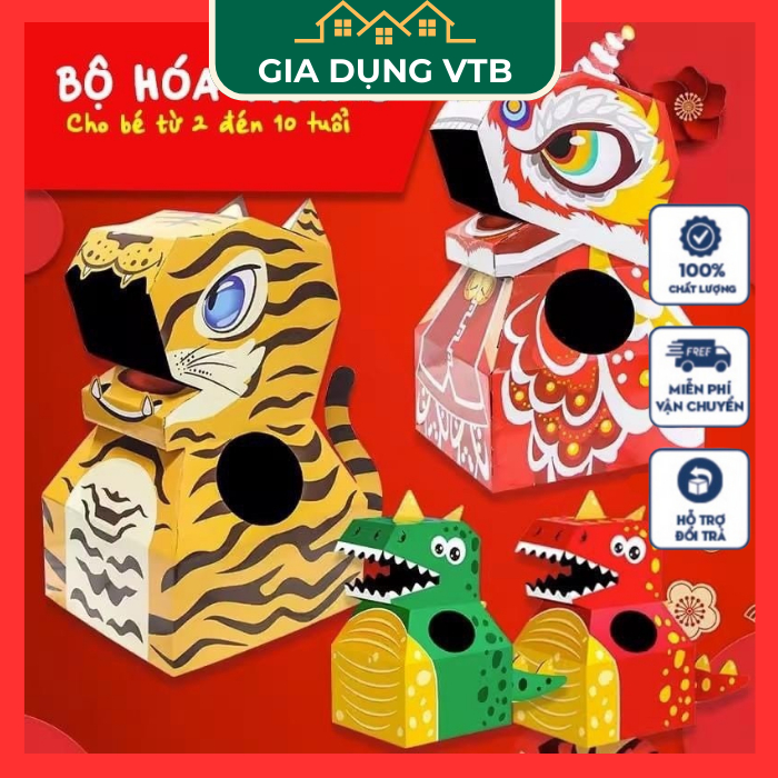 Đồ chơi Hoá Trang kỳ lân trung thu, Khủng Long, Dino Lân, Hổ, Cá Mập Cho Bé, quà trung thu, con lân 