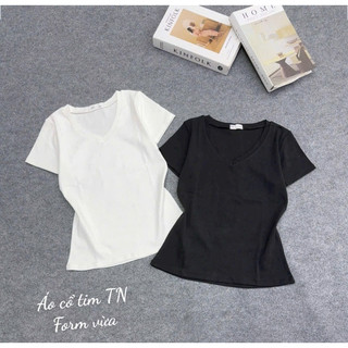 Áo thun trơn cổ tim phom ôm