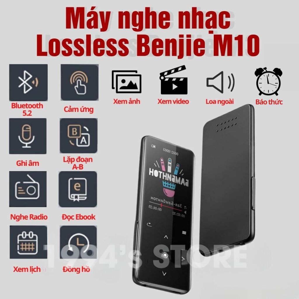 Benjie M10 - Máy Nghe Nhạc Lossless Bản 2026 - Cảm ứng - Bluetooh 5.2 APTX - Loa Ngoài Siêu Lớn - Pi