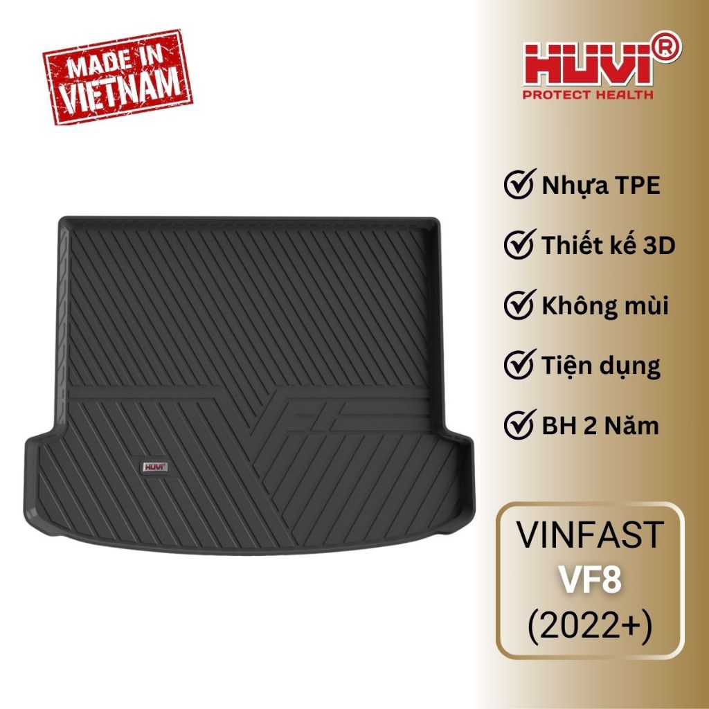 Thảm lót cốp xe Vinfast VF8 (2022-hiện tại) nhựa TPE đúc 3D chính hãng HUVI Việt Nam