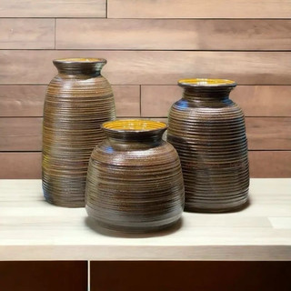  SET 3 BÌNH GỐM SET 3 BÌNH HOA GỐM NÂU MỘC VÂN GANH BỘ 3 BÌNH HOA GỐM SỨ BÁT TRÀNG 