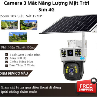 Camera Năng Lượng Mặt Trời Sim 4G 3 Mắt, Đàm Thoại 2 Chiều, Phát Hiện Chuyển Động, Siêu Nét 12MP