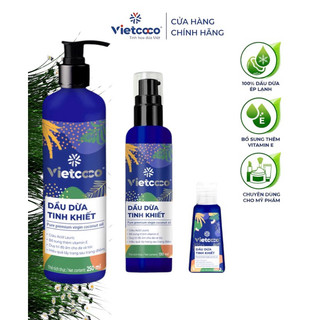 Dầu Dừa ép lạnh Tinh Khiết Vietcoco Vitamin E Organic mới dưỡng ẩm chăm da, tóc  50ml,130ml,250ml