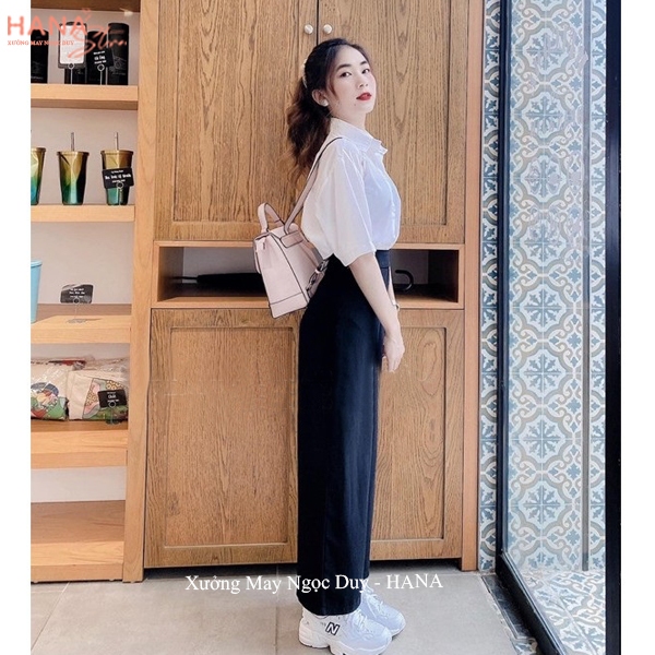 Quần tây ống rộng đi học khóa sườn nữ A605 cạp lưng cao dáng quần vải ống rộng nữ suông dài đen học sinh đi học công sở | BigBuy360 - bigbuy360.vn