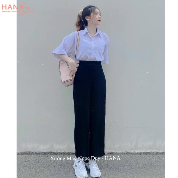 Quần tây ống rộng đi học khóa sườn nữ A605 cạp lưng cao dáng quần vải ống rộng nữ suông dài đen học sinh đi học công sở | BigBuy360 - bigbuy360.vn