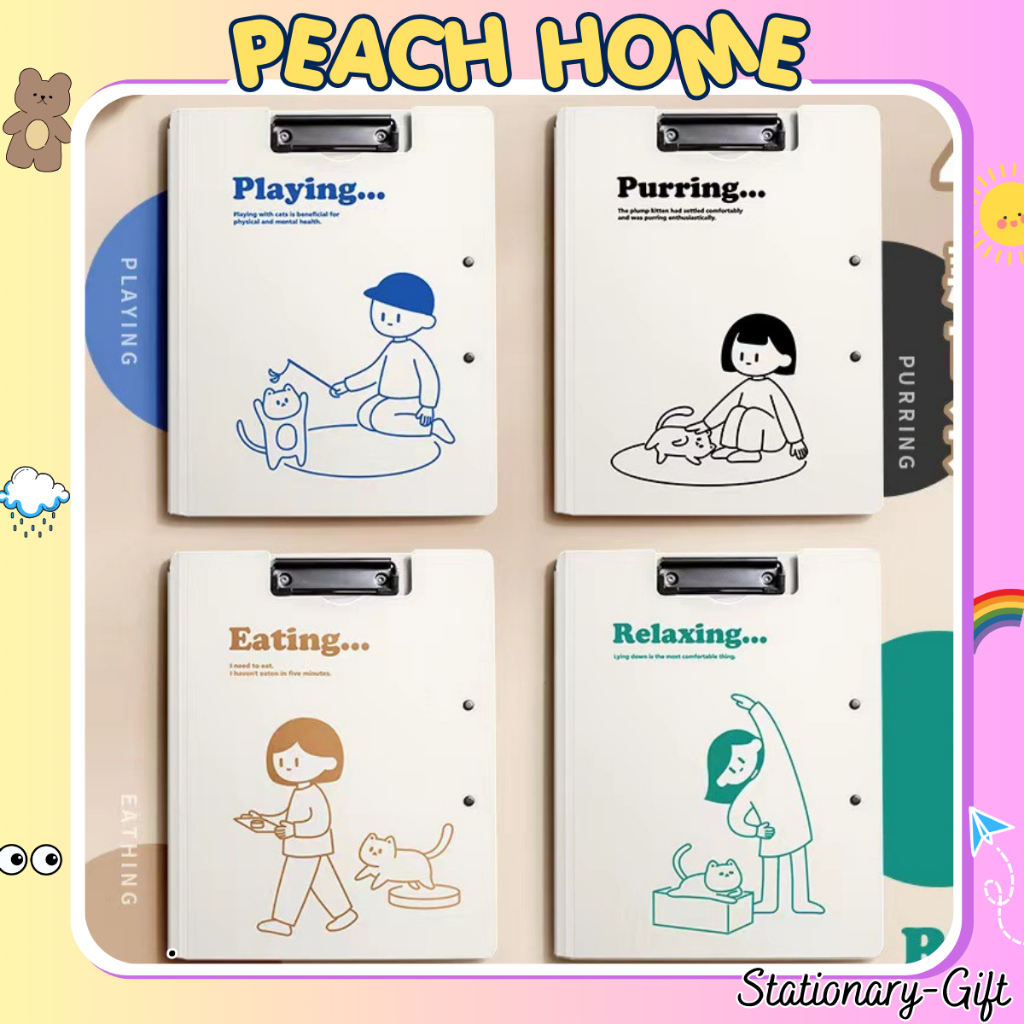 KẸP TÀI LIỆU/TRÌNH KÝ A4 Gấp Đôi 2 Kẹp Ngang Dọc "Lazy Day" /  Bìa Tệp Đựng Giấy Đề Cương Trong Suốt